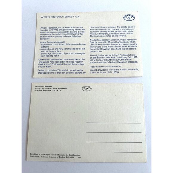 Pat Adams, Remarks Artists' Postcards Series II 1978 - Mixed Media - Picture 2 of 6